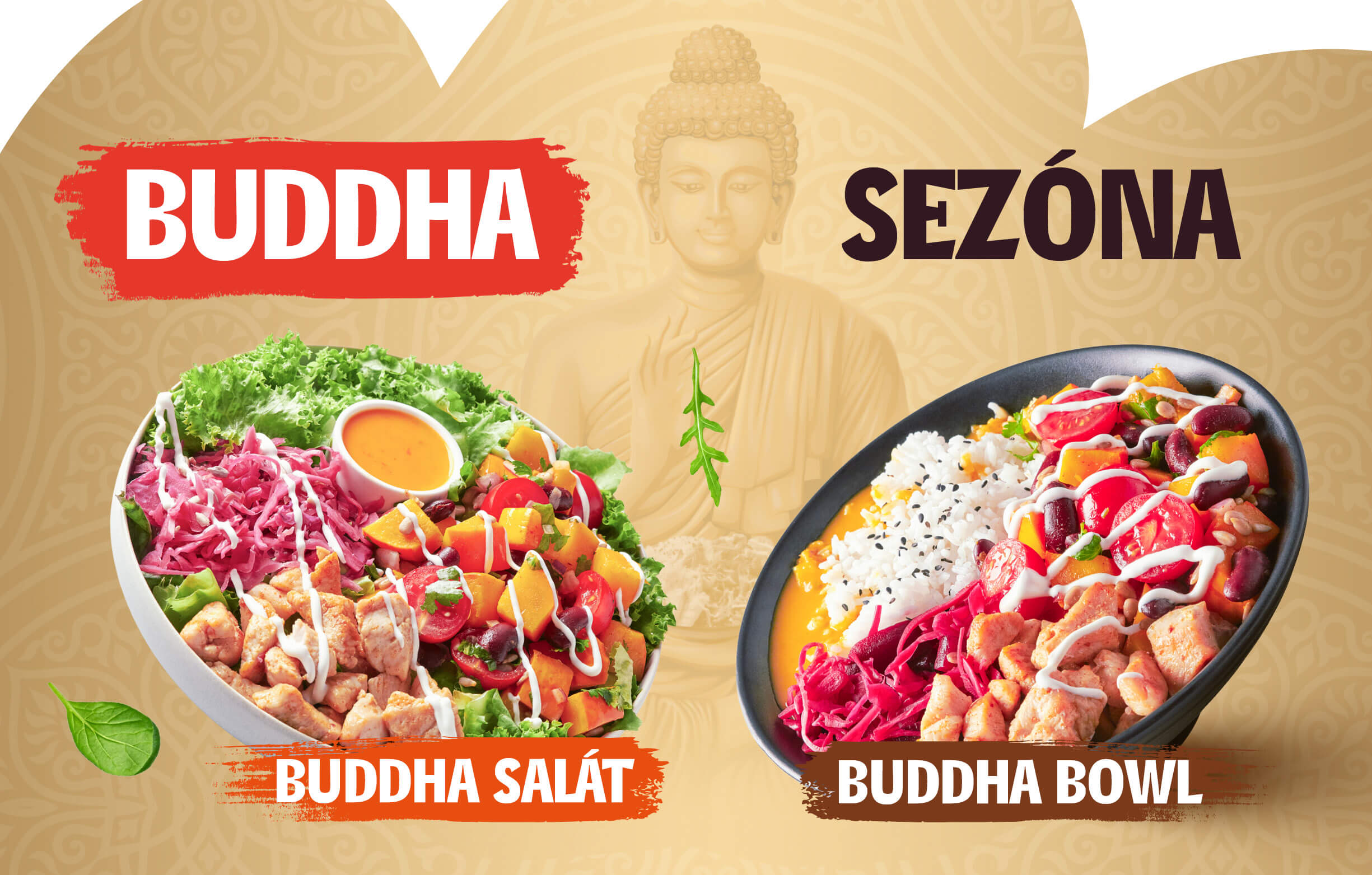 Buddha sezóna - Buddha salát s kuřecím masem a Buddha bowl s kuřecím masem